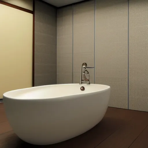 Image similar to still photo of a japanese bath room, highly detailed, photorealistic portrait, bright studio setting, studio lighting, crisp quality and light reflections, unreal engine 5 quality render