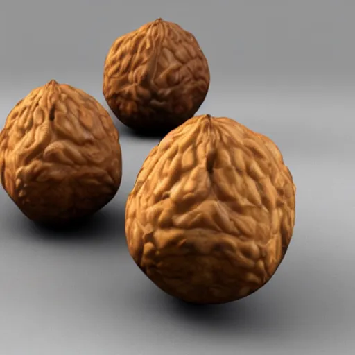 Image similar to 3 d render of 2 walnuts with eyes glaring at someone sitting down