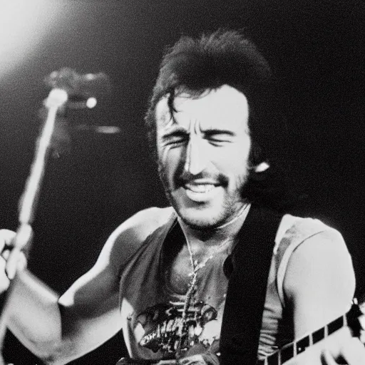Image similar to 3 5 mm macro photograph of bruce springsteen performing on stage with the grateful dead in 1 9 7 7