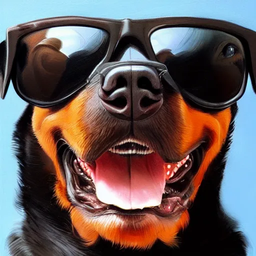 Prompt: rottweiler wearing shades, oil painting, artgerm, portrait, highly detailed, artstation