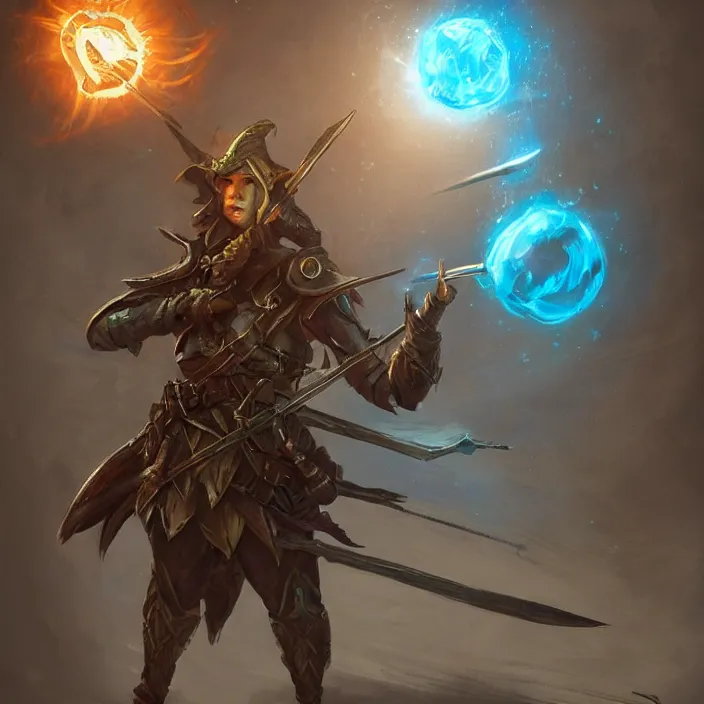 Prompt: an elf ranger with weapons drawn facing a glowing blue orb, fantasy concept art, trending on artstation, video game concept art, highly detailed, cinematic lighting, digital art, dark fantasy