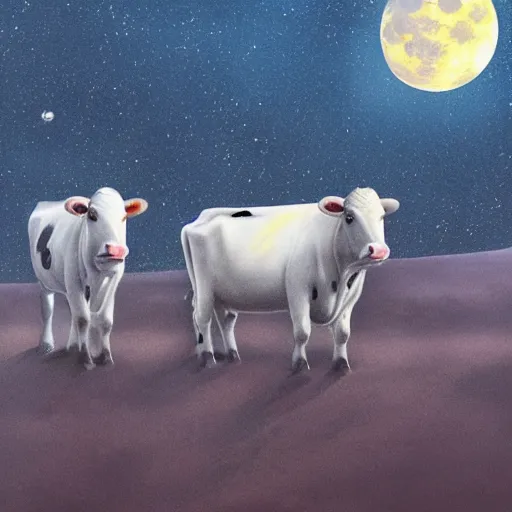 Image similar to cows on the moon, moonlight,