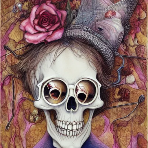 Prompt: Skeleton in sunglasses, artwork by Daniel Merriam,