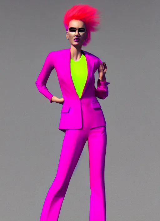 Prompt: bright trouser suit for a rave, bright colors, many details, prints, photo for a magazine, photo for a store, fashion photography, Vogue, 135 mm, cinematic, hyper realism, high detail, 8k, Two models in the frame, dynamic pose,Smooth skin, perfect face