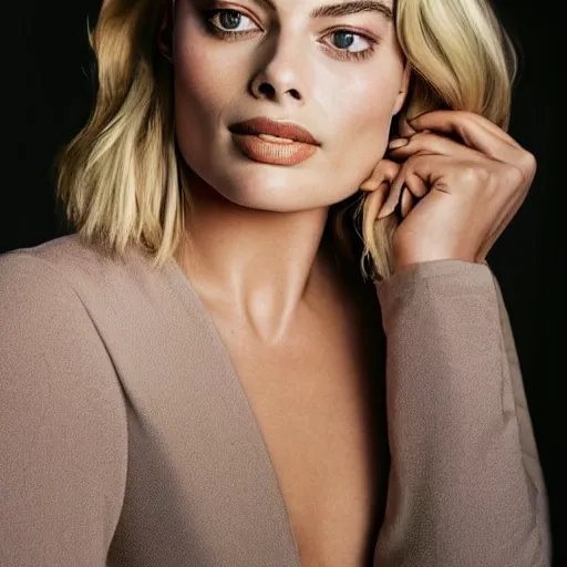 Image similar to Margot Robbie bust, soft lighting, sharp details, warm colors, studio portrait