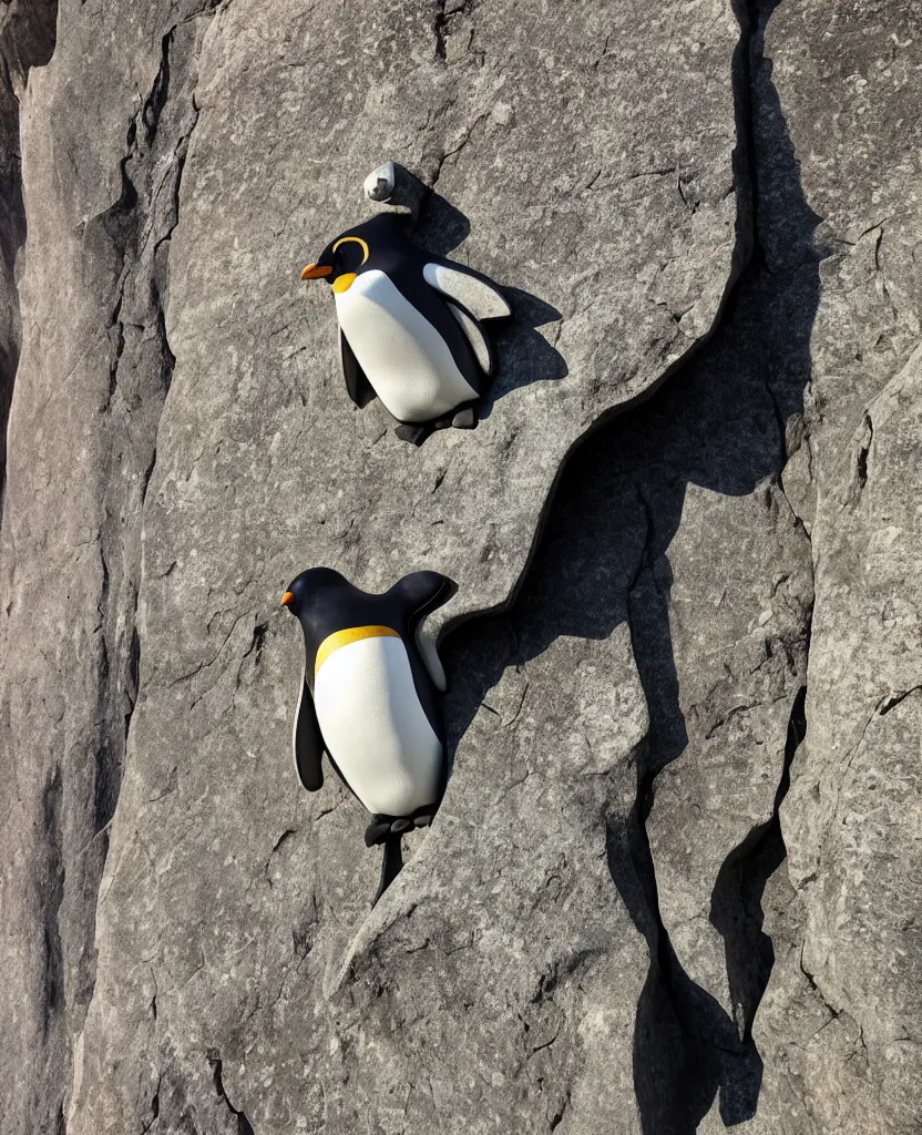 Prompt: a rock climbing hold in the shape of a penguin