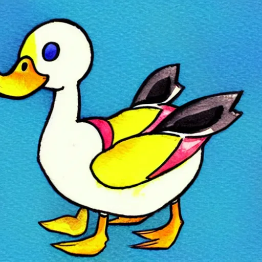 Image similar to duck anime illustration watercolors, style of ken sugimori