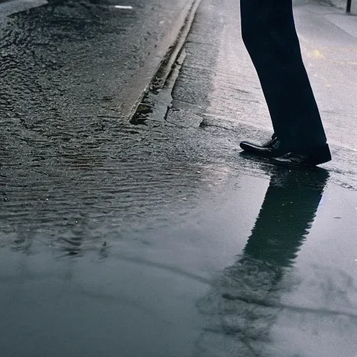 Image similar to closeup portrait of a man fishing in a puddle rainy new york street, by Annie Leibovitz and Steve McCurry, natural light, detailed face, CANON Eos C300, ƒ1.8, 35mm, 8K, medium-format print