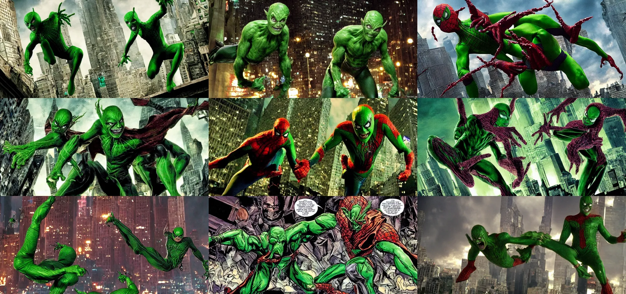 Prompt: green goblin in a spider man movie scene from the movie