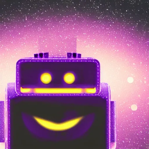 Image similar to robot with moustache, violet light, starry background