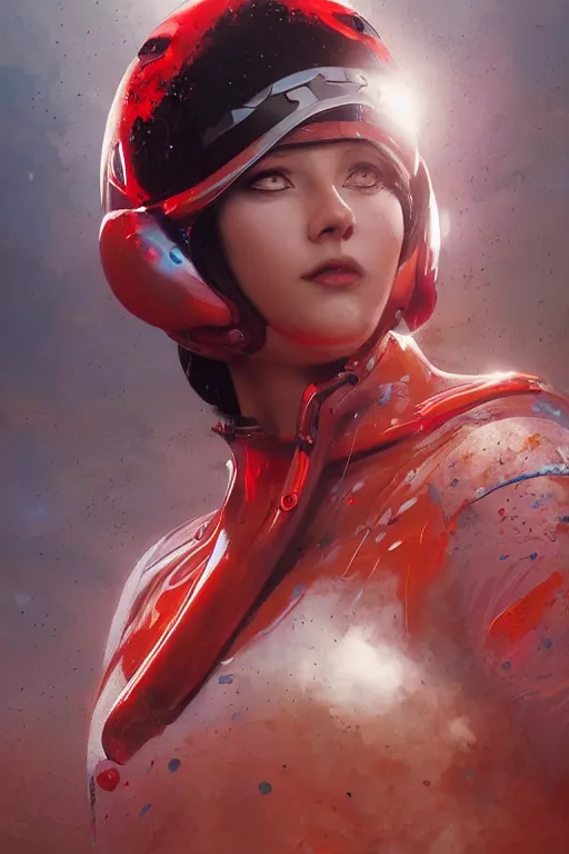 Image similar to Speed Racer, realistic and ultra intricate detailed soft painting, volumetric lighting, mist, chains and red fluid background, artstation, Tom Bagshaw Yasushi Nirasawa Moebius artstyle, unreal render, depth of field