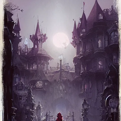 Image similar to disneyland the haunted mansion geog darrow greg rutkowski