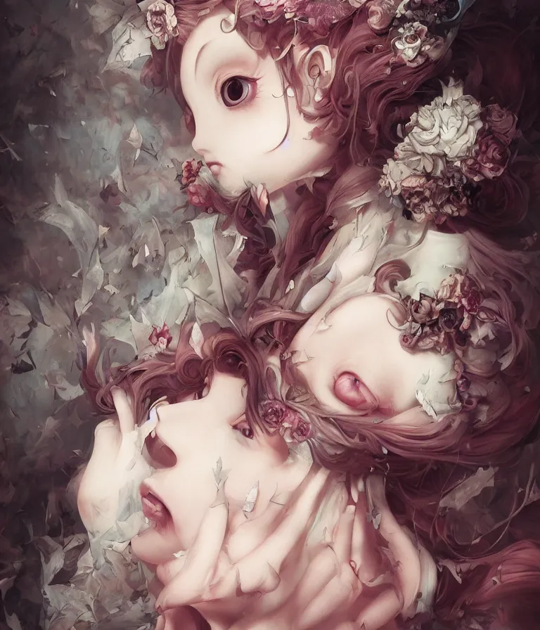 Image similar to anime 3 d art, wlop art, realistic marie antoinette girl painting, japanese street fashion, hyper realism, muted colours, rococo, natalie shau, anime, tom bagshaw, mark ryden, trevor brown style