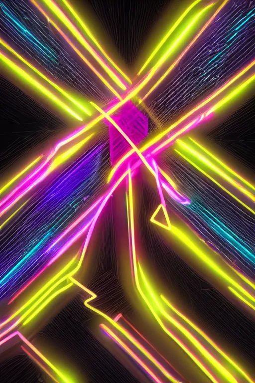 Image similar to very dark image of a neon - colored abstract intricate 3 d arc of light in a ultra black background, blender maya unreal engine, octane render vray,