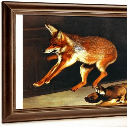 Image similar to the quick brown fox jumps over the lazy dog, by diego velazquez