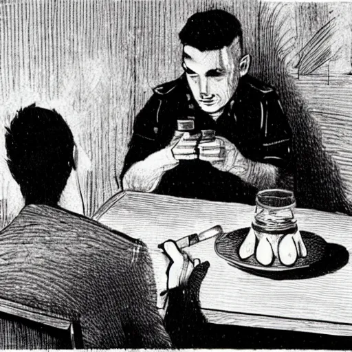 Image similar to police interrogating a jar of pickles