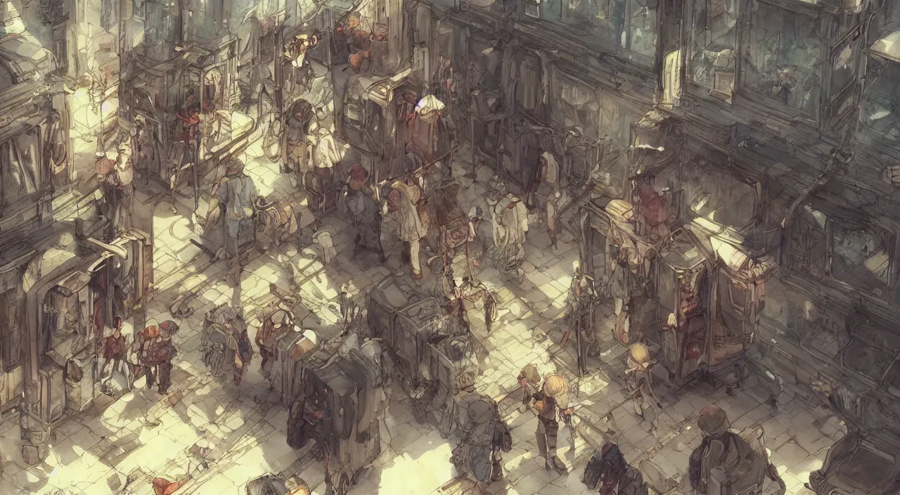 Prompt: I'm Getting on the Bus to the Other World, game concept art by Akihiko Yoshida, trending on artstation and cgsociety
