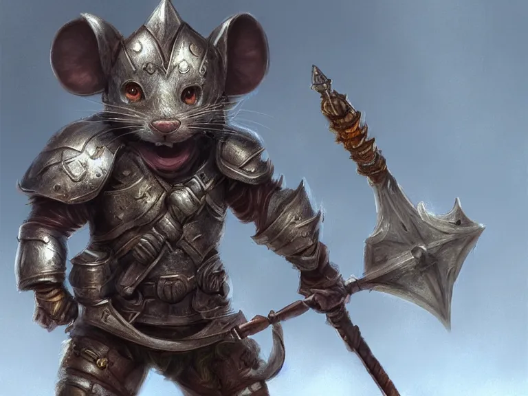 Prompt: warrior mouse with armor reaches for floating crystal, RPG Portrait, trending on Artstation, Pose Study, Photorealistic, ultra detailed, award winning