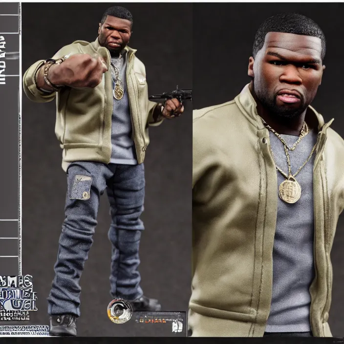 Image similar to a hot toys figure of 5 0 cent, figurine, detailed product photo