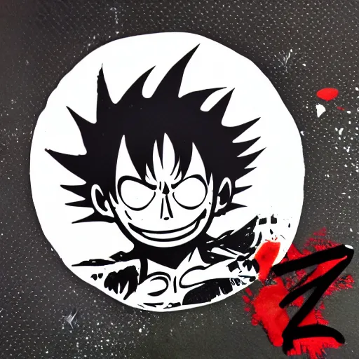 Image similar to die cut sticker, luffy gear 5, splatter paint on paper