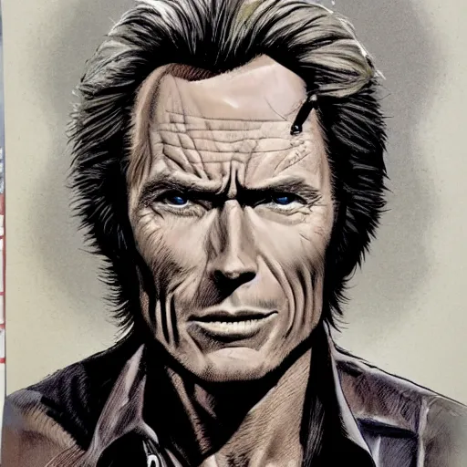 Prompt: portrait of clint eastwood in western garb, glenn fabry