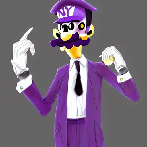 Prompt: waluigi, concept art by minerva j. chapman, trending on cg society, computer art, official art, anime aesthetic, anime,