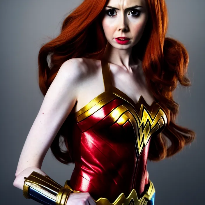 Image similar to full length portrait photograph of karen gillan as wonder woman, Extremely detailed. 8k