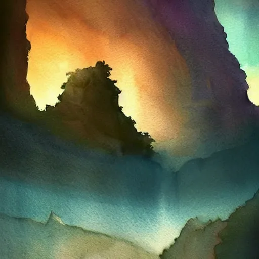 Prompt: beautiful lush natural scene on another planets majestic imposing cliffs. different than earth but beautiful. lightfall. beautiful detailed artistic watercolor. trending on artstation and deviantart.