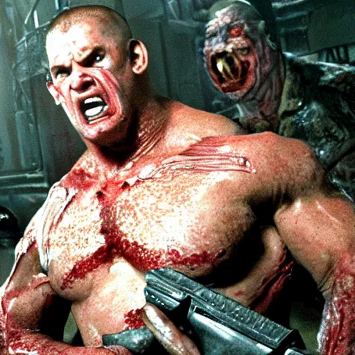 Prompt: big buff grotesque scary fleshy wet, Nemesis from biohazard, movie still iconic