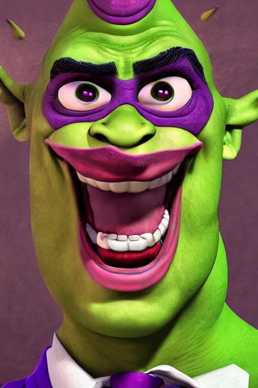Prompt: Shrek as Joker, digital art, trending on artstation