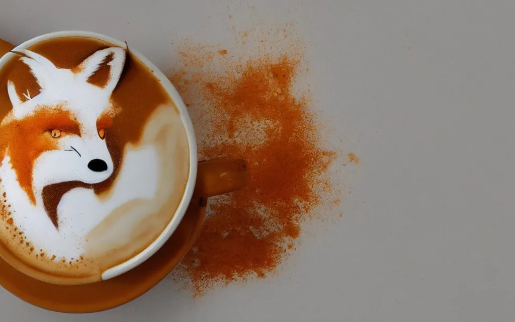 Prompt: Latte Foam art, of a fox. 4K HD Wallpaper. Premium Prints Available