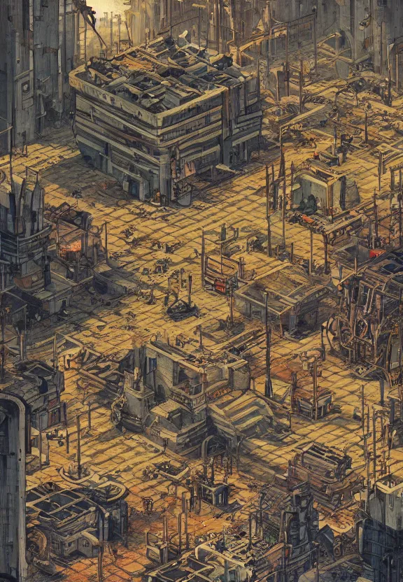 Prompt: [Underground colony with checkered flags, rust and brutalist buildings and little mushrooms. Propaganda poster, intricate, elegant, highly detailed, digital painting, artstation, concept art, matte, sharp focus, illustration, art by Enki Bilal and Moebius]