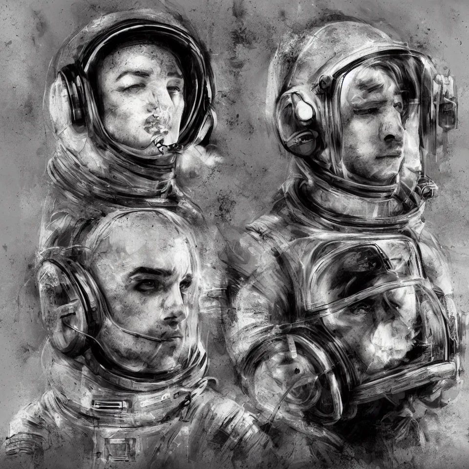 Image similar to a portrait astronaut wearing a headphone, digital painting, digital art, beautiful, cinematic, 4 k, ultra hd, art by ben templesmith