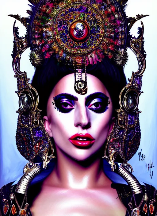 Image similar to portrait of Lady Gaga, Maximalism, orientalism, diffuse lighting, fantasy, intricate, elegant, highly detailed, lifelike, photorealistic, digital painting, artstation, illustration, concept art, smooth, sharp focus