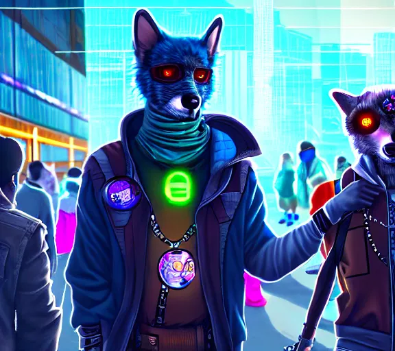 Image similar to high - resolution photograph from a cyberpunk era furry fandom convention ( midwest furfest 2 0 4 7 ), taking place after the genetic revolution and quantum singularity. photorealistic.