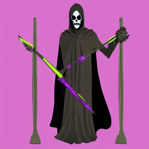 Image similar to grim reaper, purple cloak, full body