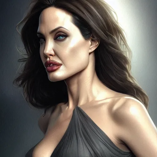 Image similar to full figure ultra realistic illustration, angelina jolie as batman, intricate, elegant, highly detailed, digital painting, artstation, concept art, smooth, sharp focus, illustration, art by artgerm and greg rutkowski and alphonse mucha