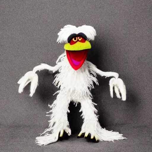 Prompt: a muppet puppet of a white wolf