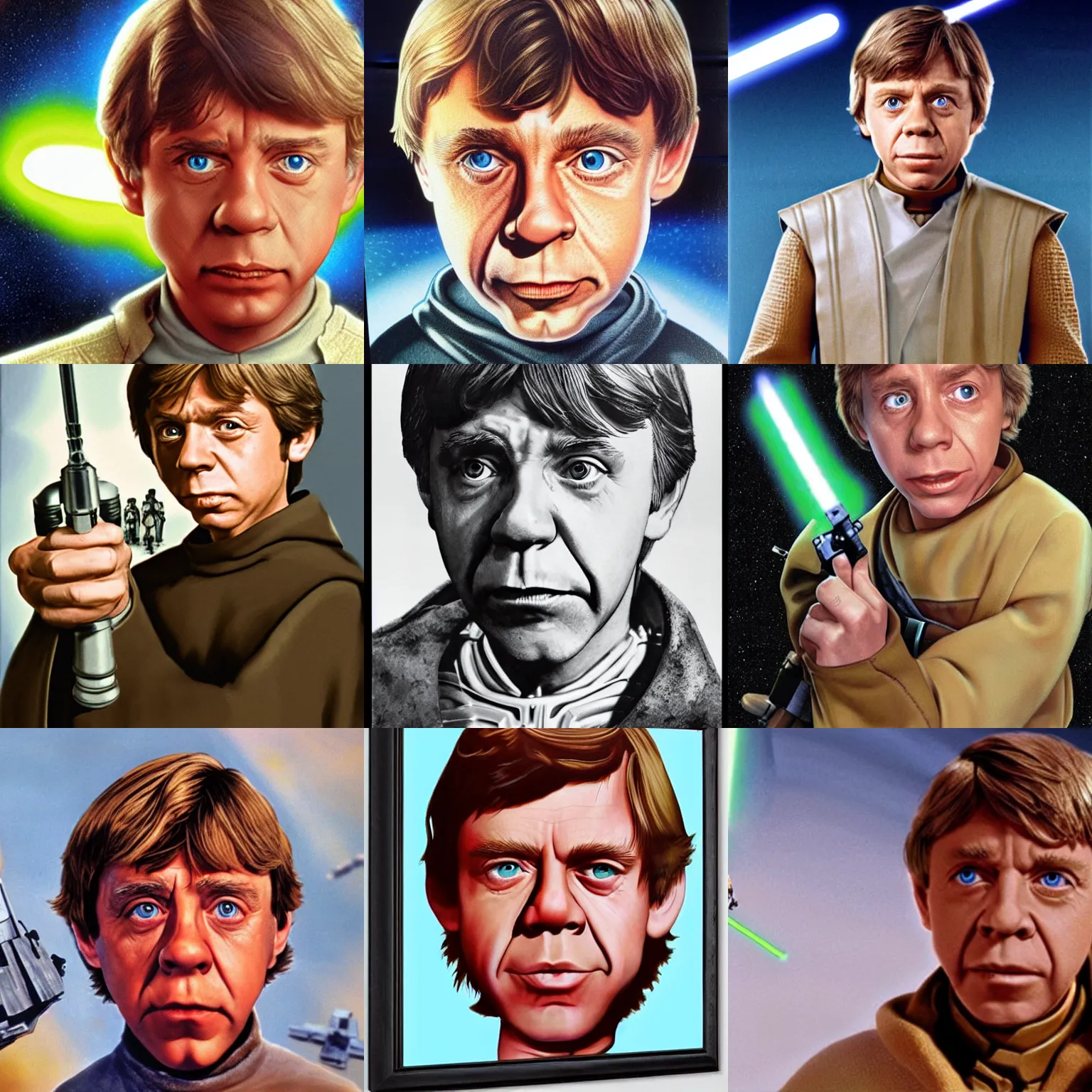 Prompt: Alfred e Newman as Luke Skywalker, photorealistic, Star Wars,