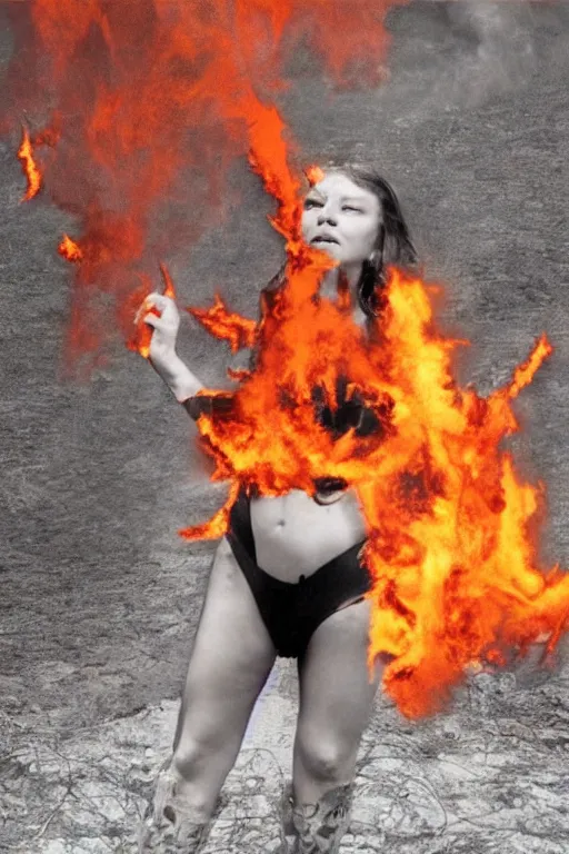 Prompt: Giantess made entirely of fire