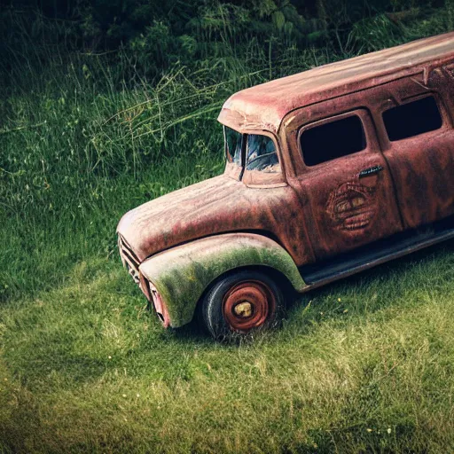 Image similar to harry potter as a natural light on an old truck in a field