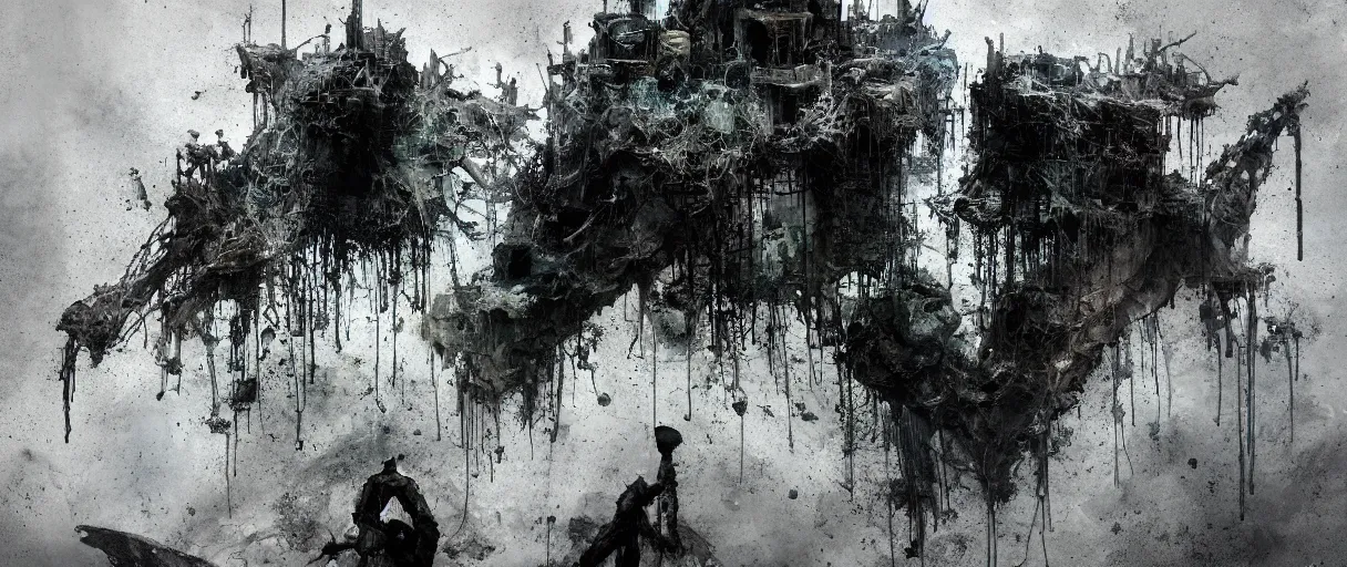 Image similar to wet collodion photography of sunken city of r'lyeh with non - euclidean geometry by emil melmoth zdzislaw beksinki craig mullins yoji shinkawa realistic render ominous detailed photo atmospheric by jeremy mann francis bacon and agnes cecile ink drips paint smears digital glitches glitchart