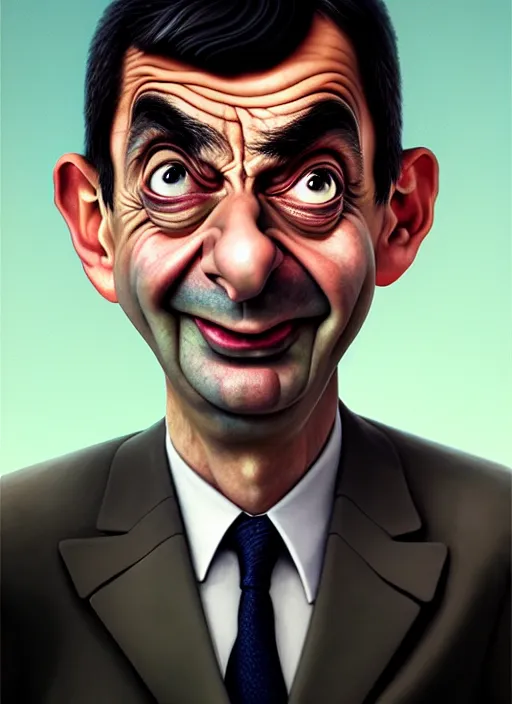 Prompt: highly detailed caricature portrait of mr bean by ross tran, by anato finnstark, brush strokes, 4 k resolution