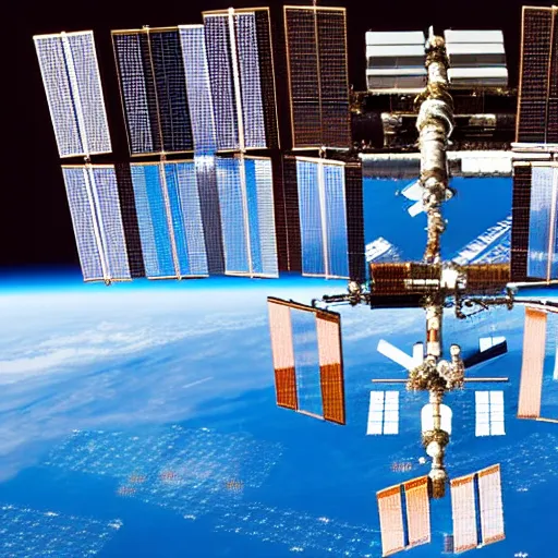 Image similar to a detailed sketch of the international space station, with the sun reflecting off of it's windows, various refining methods, micro macro autofocus, ultra definition, cinematic