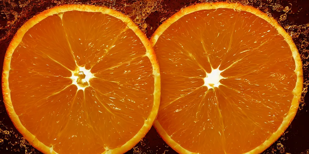 Prompt: orange slice in water with yellow background