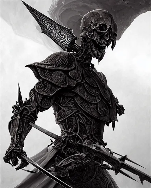 Prompt: The last enemy that shall be destroyed is death, full body image, artwork by artgerm, Luminism, Behance HD, medievil spear, broad sword, D&D, extraordinary phenomenon, fantasy, intricately detailed, elegant, digital painting, smooth, sharp focus, art by Greg Rutkowski, art by Ruth Asawa, art by Stephan Martiniere, art by Ted Nasmith, art by H.R. Giger