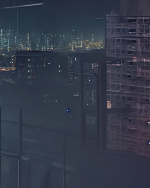 Prompt: a night rooftop scene by Liam Wong, close up shot of a photorealistic gangster wearing a trench coat looking at the city below, dark mood, octane render, unreal engine, highly detailed