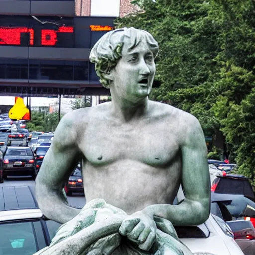 Image similar to statue of a guy stuck in traffic