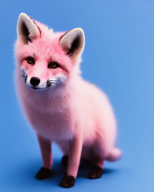 Image similar to pink fox, blue background, 8 k, 8 5 mm f 1. 8