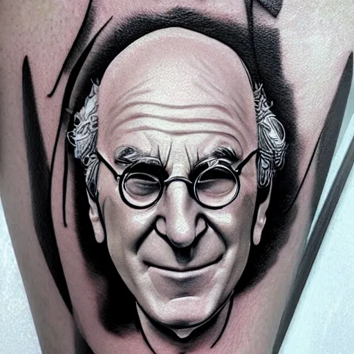 Prompt: tattoo design, stencil, larry david crying, dices surrounding by artgerm, artgerm, anime